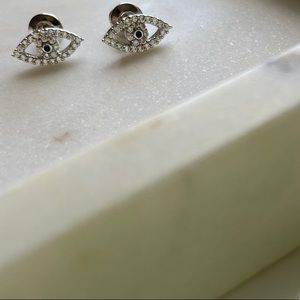 Sterling Silver Dainty Evil Eye Earring Studs